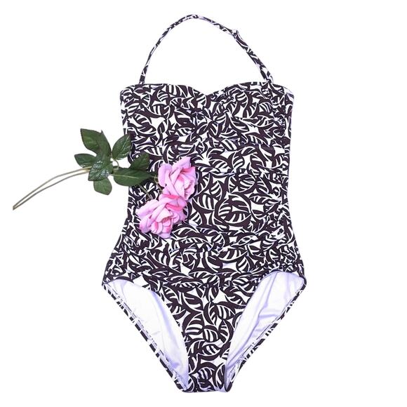 Anne Cole Brown Leaf Nature Pattern Sweet Heart Halter High Cut One Piece Size 8 - Picture 1 of 8